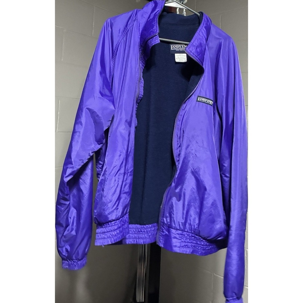 VTG Lands End Squall Windbreaker Jacket Fleece Purple Mens XL Full Zip Elastic